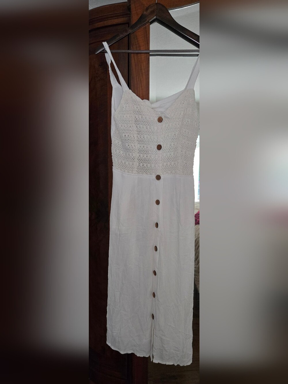 Jessica Simpson Cream Crochet-Top Button Midi Dress